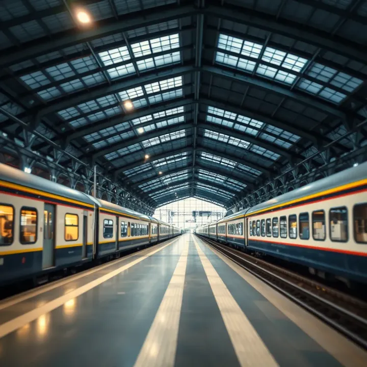 Contemporary Facilities at a Major Railway Hub in Pakistan Modern railway station platform with electric trains and spacious waiting areas