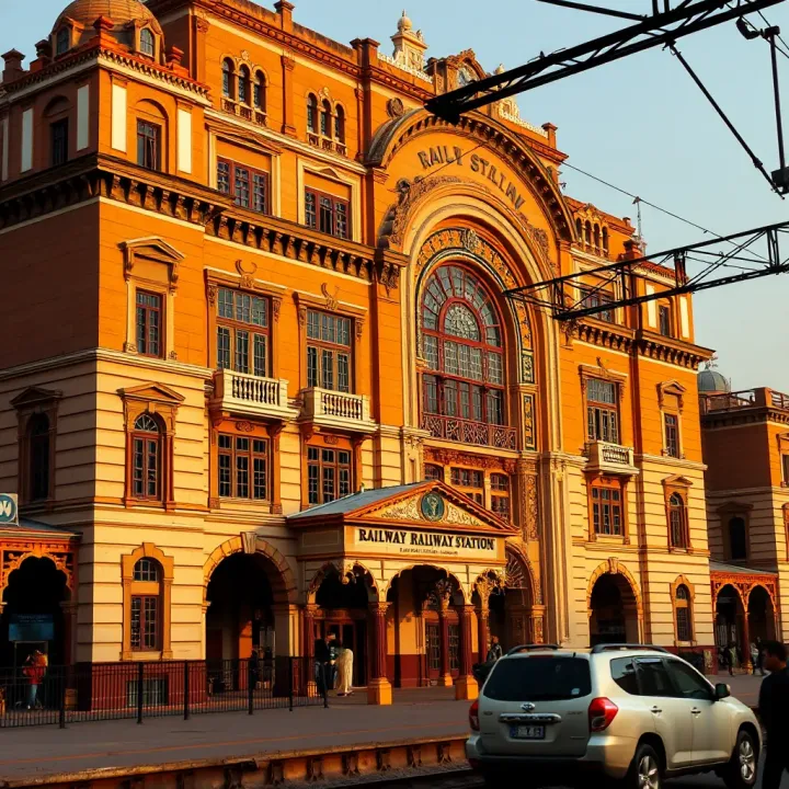 Colonial Era Architecture of a Prominent Pakistani Railway Station Historic railway station building with colonial architecture and intricate facade details