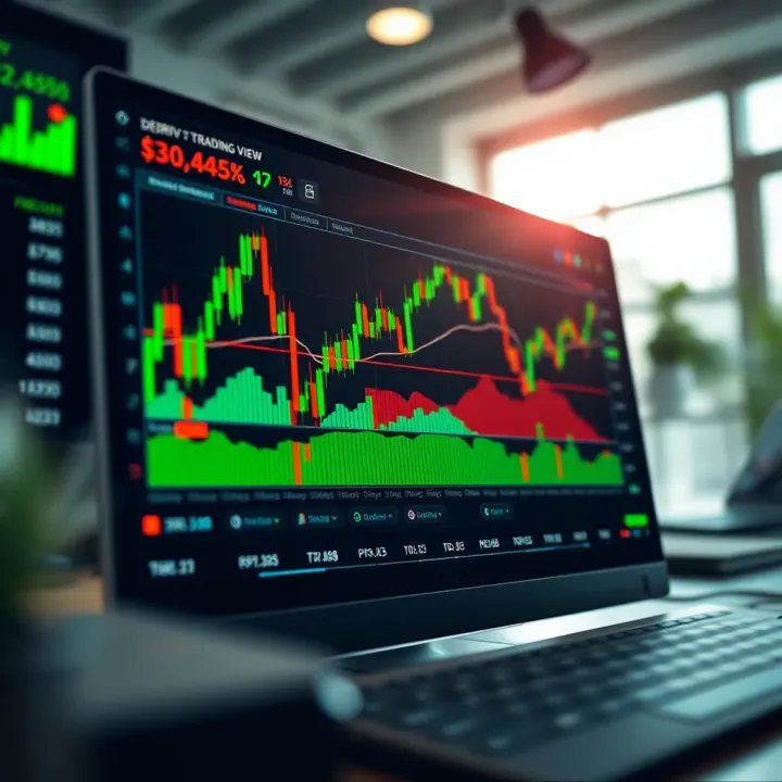 Detailed charting tools on Deriv Trading View with indicators and drawing options highlighted for analysis