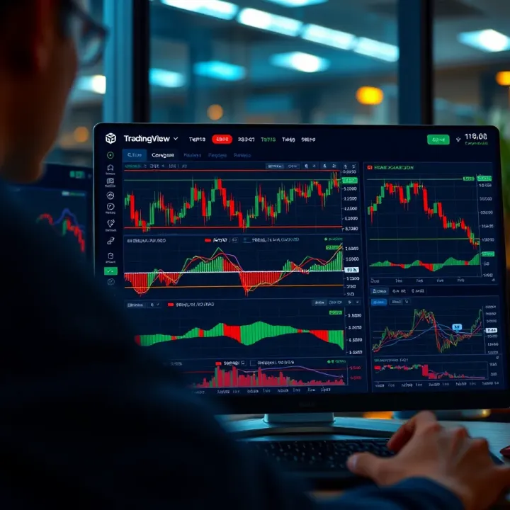 Interactive TradingView platform displaying multiple financial charts with real-time data and technical indicators