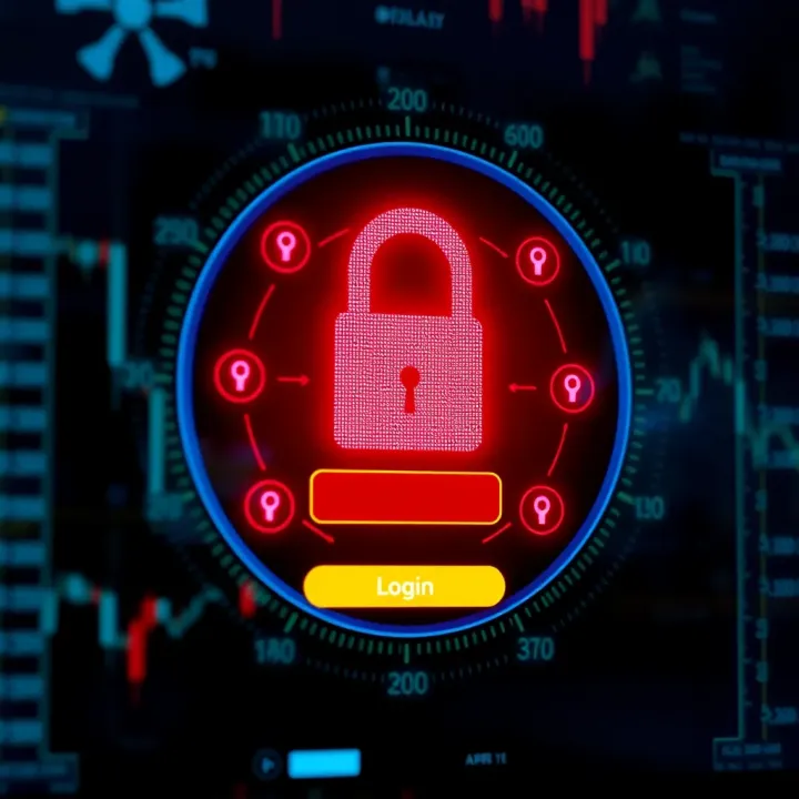 Secure Login Interface Highlighting Online Trading Account Protection Secure login interface featuring encryption symbols emphasizing the safety and protection of online trading accounts