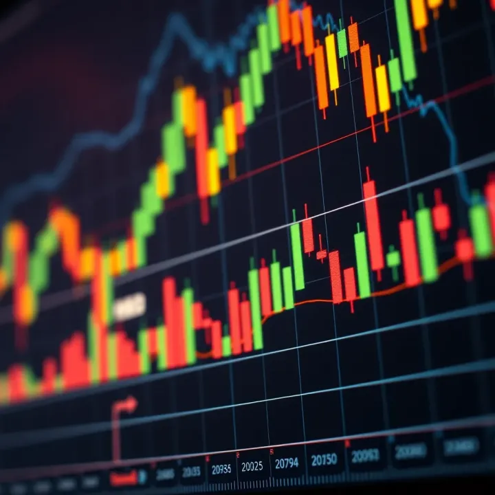 Graph showing Core Coin price fluctuations with candlestick indicators and volume bars