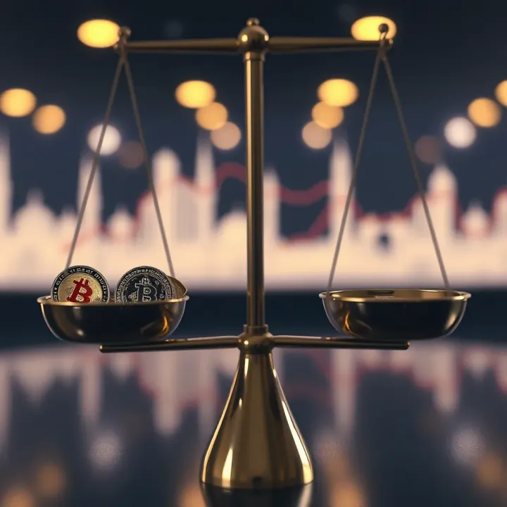 Evaluating Cryptocurrency Under Shariah Law Graphic showing balance scales with cryptocurrency icons on one side and Islamic law symbols on the other