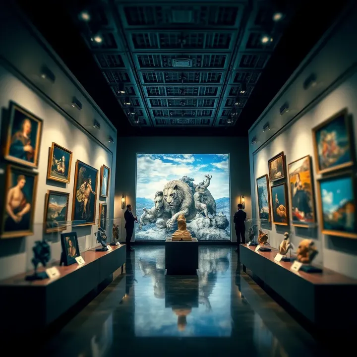 Exhibition of Davinci Jeremie's Influential Creations Collection of Davinci Jeremie's major works displayed in an elegant gallery setting