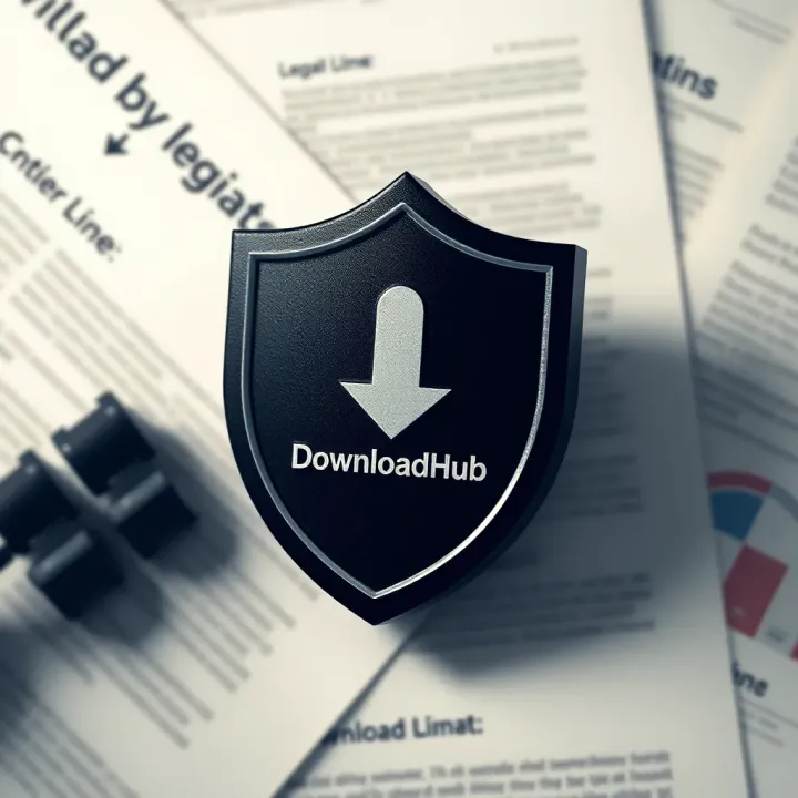 Shield symbol representing legal protection and digital safety with a background of legal documents