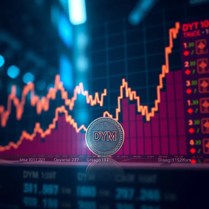 Graph showing upward and downward trends of DYM cryptocurrency prices over time