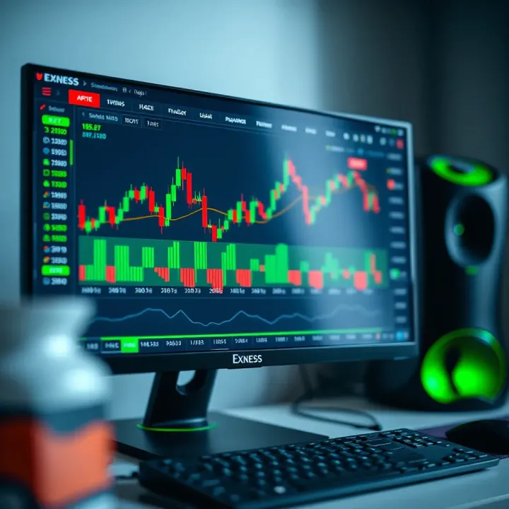Interface of Exness trading application displaying charts and trading options on a personal computer screen