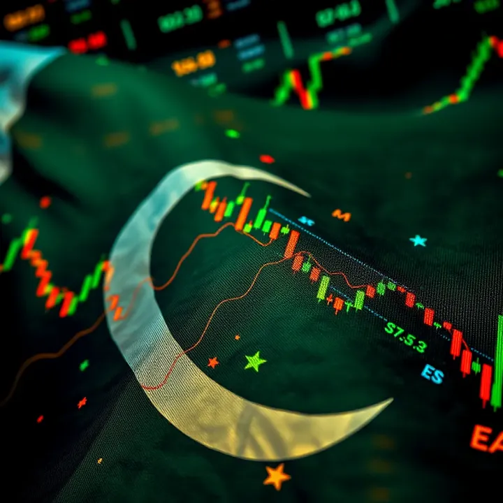 Pakistani flag overlayed with digital forex trading charts symbolizing online trading regulations in Pakistan