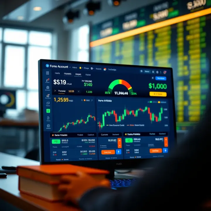Screenshot of a forex trading platform illustrating a demo account with virtual currency balances and live currency charts