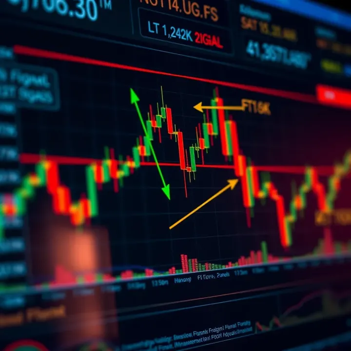 Graph illustrating forex trading strategy with pointers highlighting risk management and signal evaluation