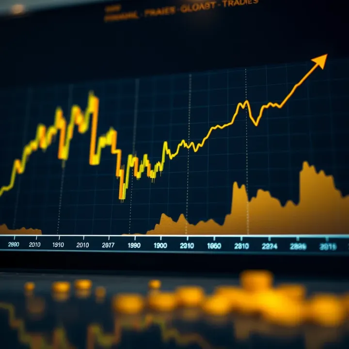 Graph showing trends and fluctuations in global gold prices over time