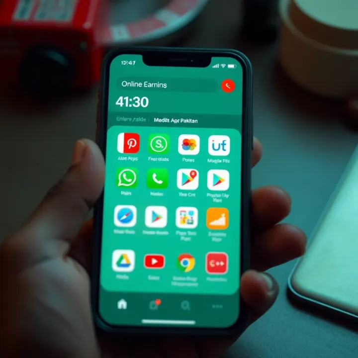 Smartphone displaying various online earning applications available in Pakistan