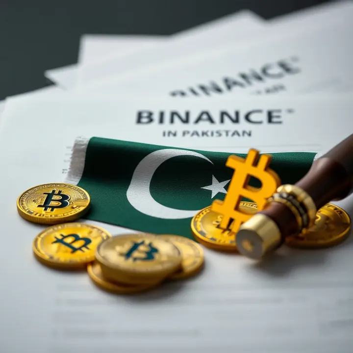 Visual representation of Pakistan's regulatory framework with legal documents and crypto symbols