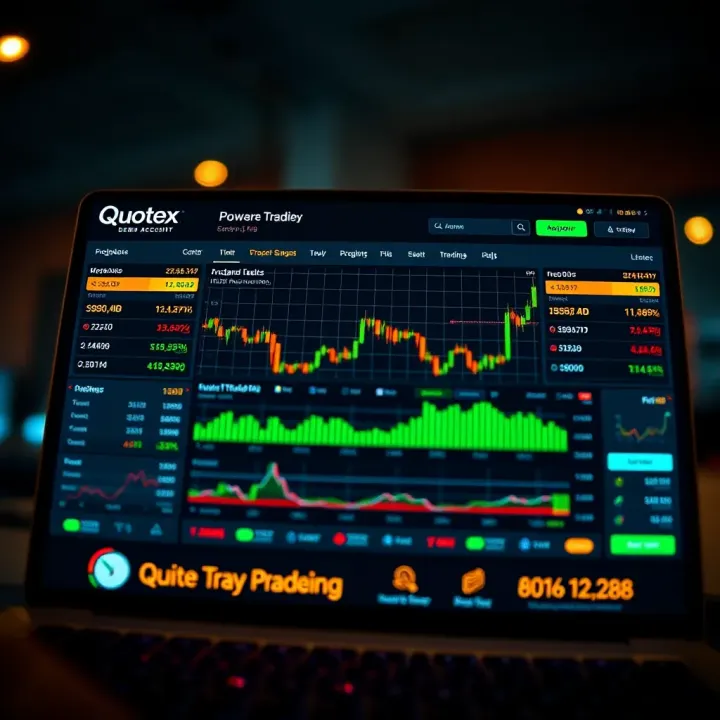 Graphical interface showcasing Quotex trading platform with various trading tools and options