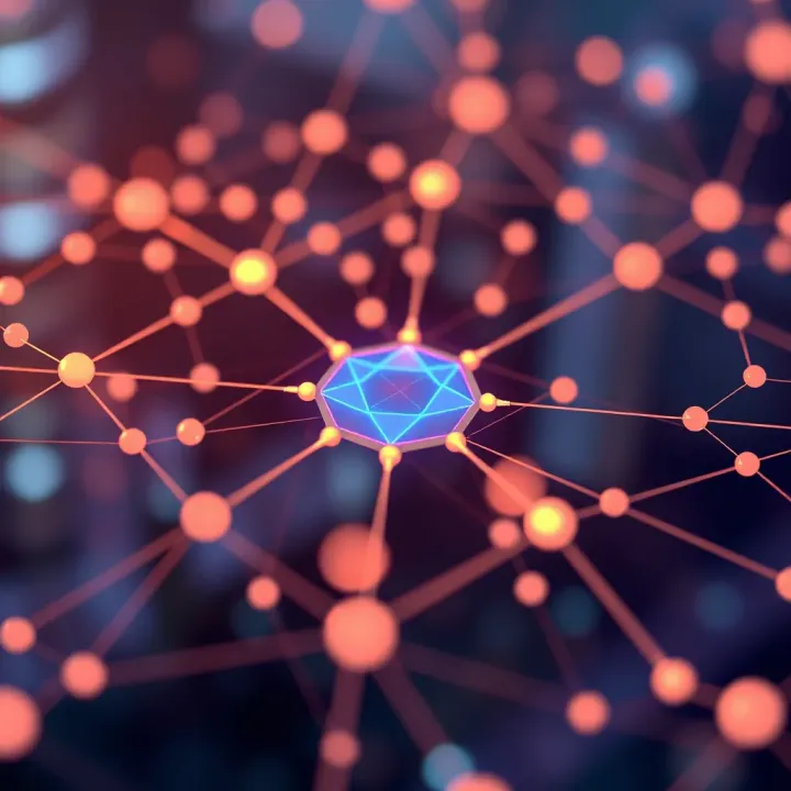 Stellar Lumens Blockchain and Industry Collaborations Illustration of blockchain technology with interconnected nodes representing Stellar partnerships