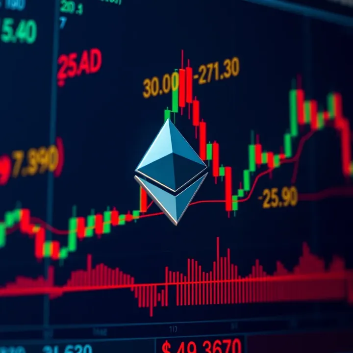 Technical Analysis Chart of Ethereum Trading Activity Technical chart showing candlestick patterns and volume data for Ethereum trading