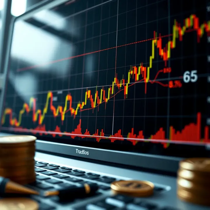 Graph showing Bitcoin price fluctuations with highlighted market trends and trading volumes