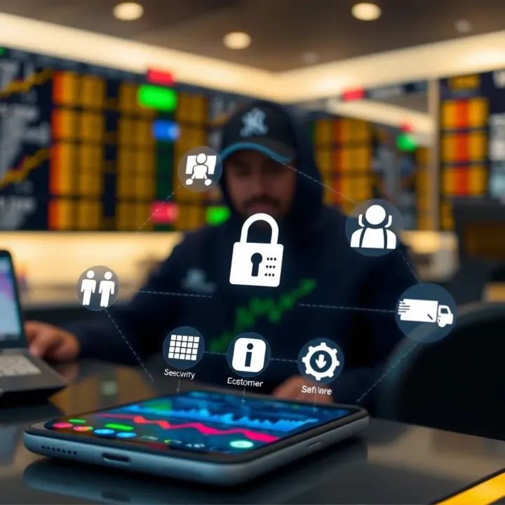 Security features and customer support icons representing safe and reliable trading app options