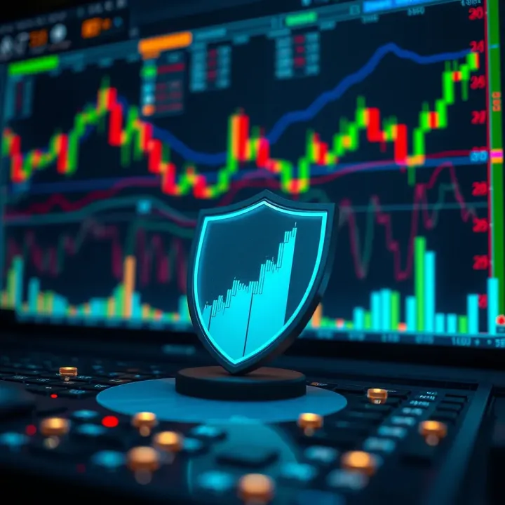 Risk Management Techniques in CFD Trading Illustration of risk management strategies with charts and protective shields