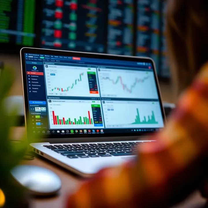Essential Tools and Risk Management in Online Trading Laptop displaying trading platform dashboard with tools and financial data for online business