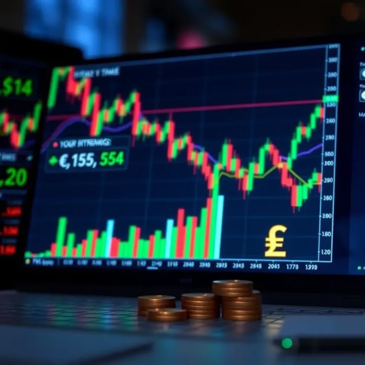 Illustration showing the concept of contracts for difference with financial charts and currency symbols