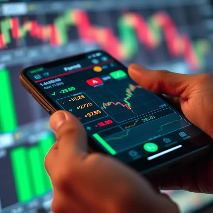 Mobile screen displaying a forex trading dashboard with currency exchange rates and graphs