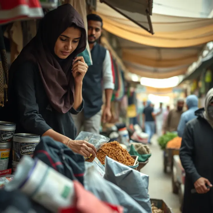 Economic Contributions and Community Trade in Pakistan Market scene showcasing economic activities and trade within Pakistan's communities