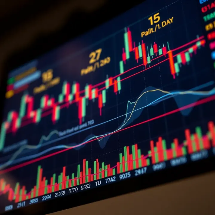 A detailed trade graph displaying price fluctuations and volume trends over time with color-coded data points