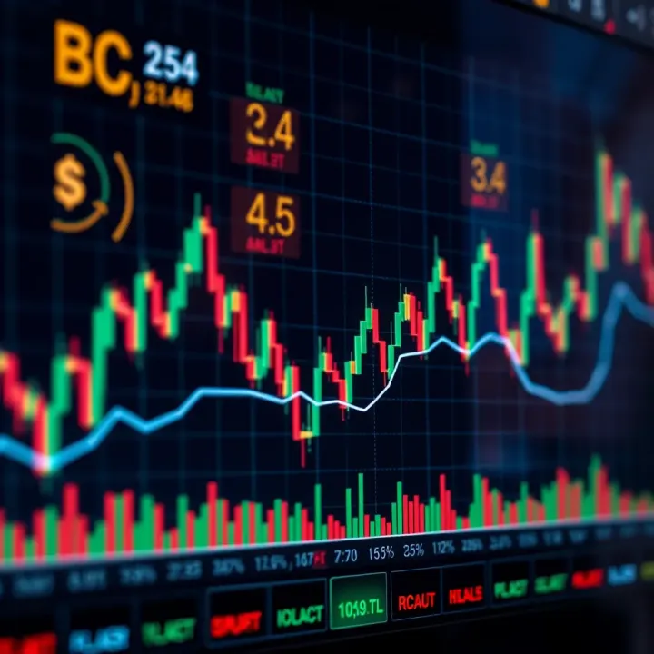 Line Chart Featuring Technical Indicators for Informed Trading Decisions Line chart illustrating stock price fluctuations with key technical indicators highlighted