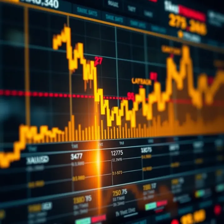 Graph showing gold price fluctuations against US dollar with trading signals marked