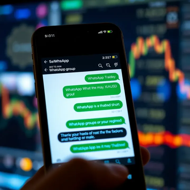 WhatsApp Group Chat Dedicated to XAUUSD Trading Signals and Discussions Mobile phone displaying WhatsApp group chat focused on XAUUSD trading discussions and signal sharing