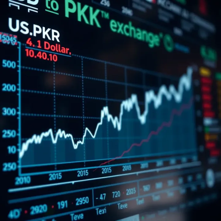 Graph showing exchange rate fluctuations between US Dollar and Pakistani Rupee over time
