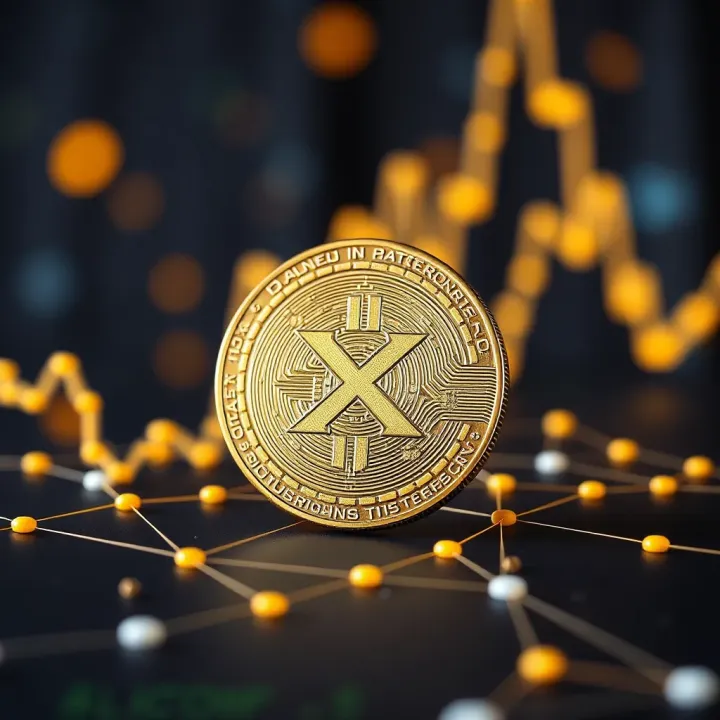 Digital representation of XRP cryptocurrency with blockchain network background