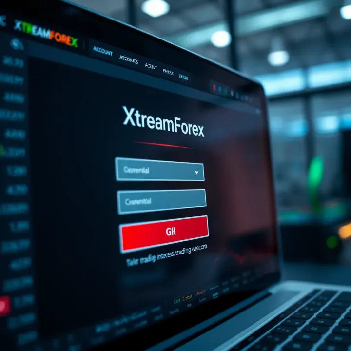 Secure login interface of XtreamForex trading platform showing user credentials input
